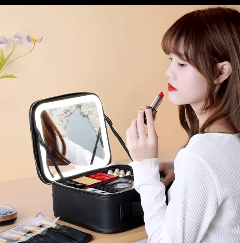 Estuche de Maquillaje con Recargable Espejo LED
