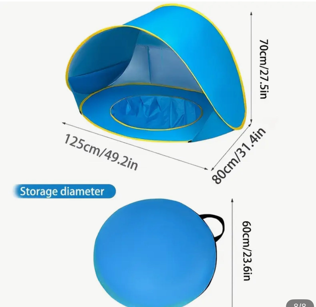 Gran Tienda de Playa Plegable caseta niño y Bañera para Perros con Estanque de Agua - Fácil Montaje, Poliéster Duradero y Portátil para Playa, Parque, Camping - Azul con Ribete Amarillo, Regalo Ideal para Dueños de Perros, Accesorio de Playa para Ma