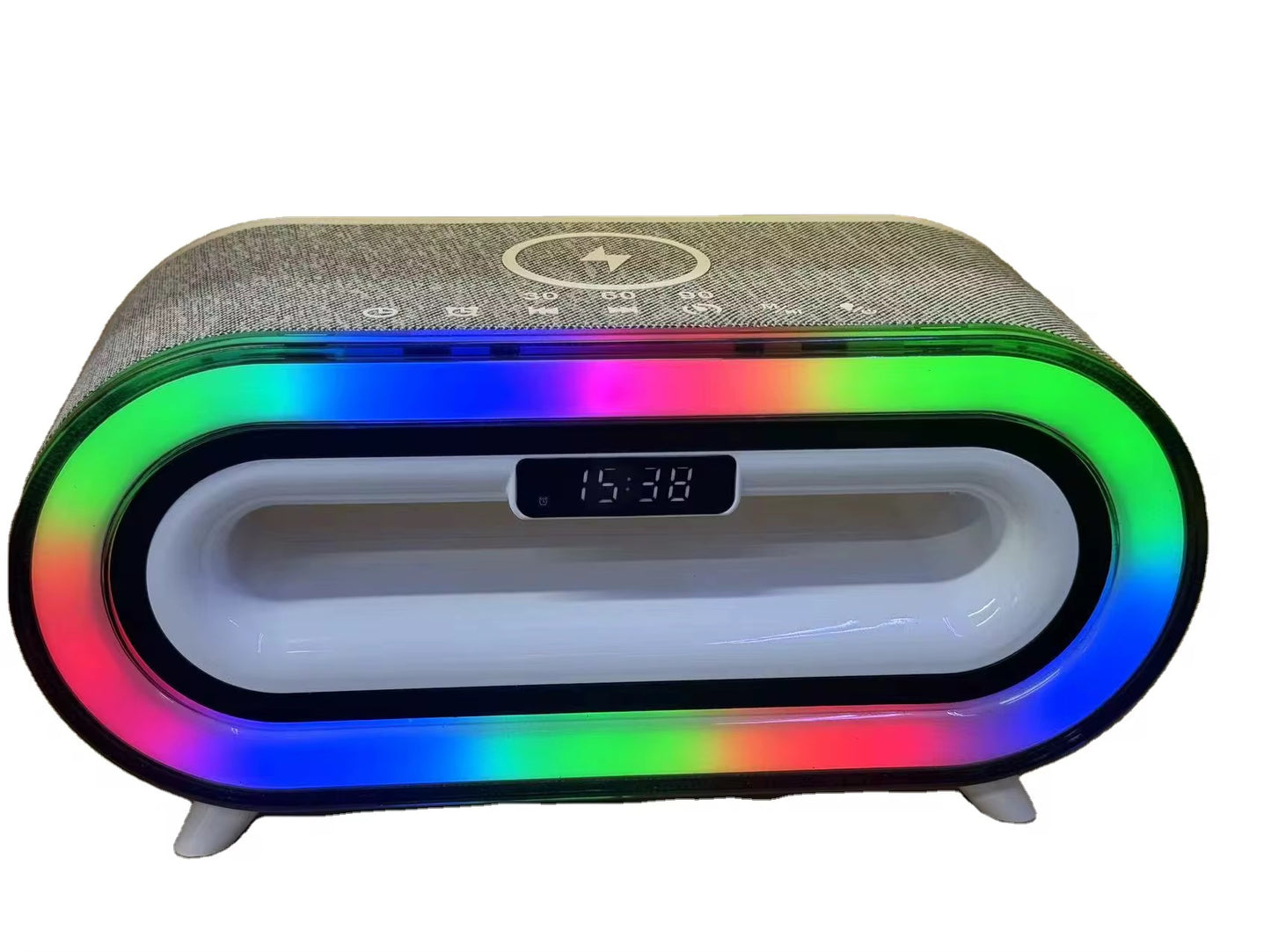 Altavoz de música con carga inalámbrica reloj a lámpara
