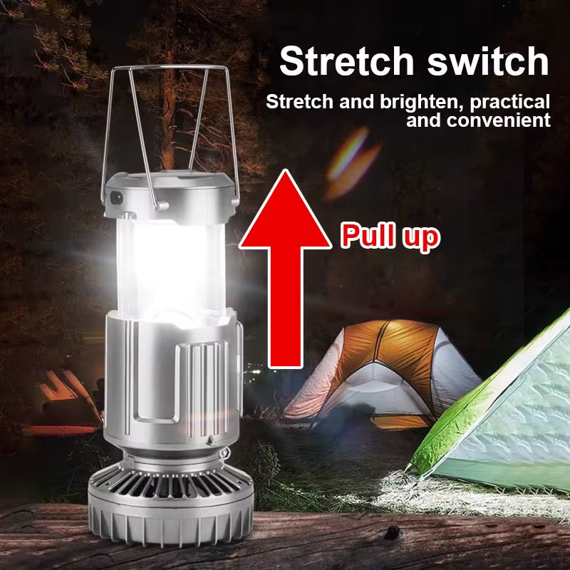 Lámpara LED ventilador para camping, batería recargable solar