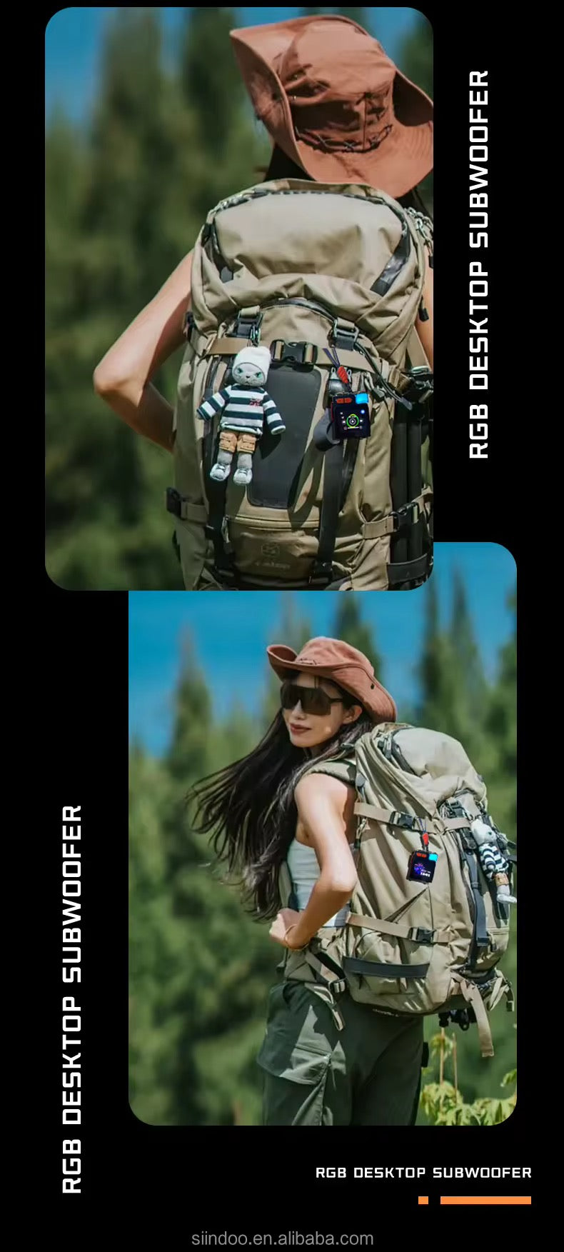 Altavoz inalámbrico portátil de fábrica con pantalla táctil inteligente de luz RGB y subwoofer de aleación de zinc para viajes y actividades al aire