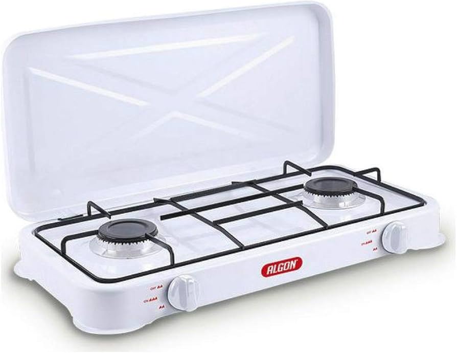 Hornillo Cocina de Gas (2 Fogones), Blanco, 58 x 28 x 8.5 cm