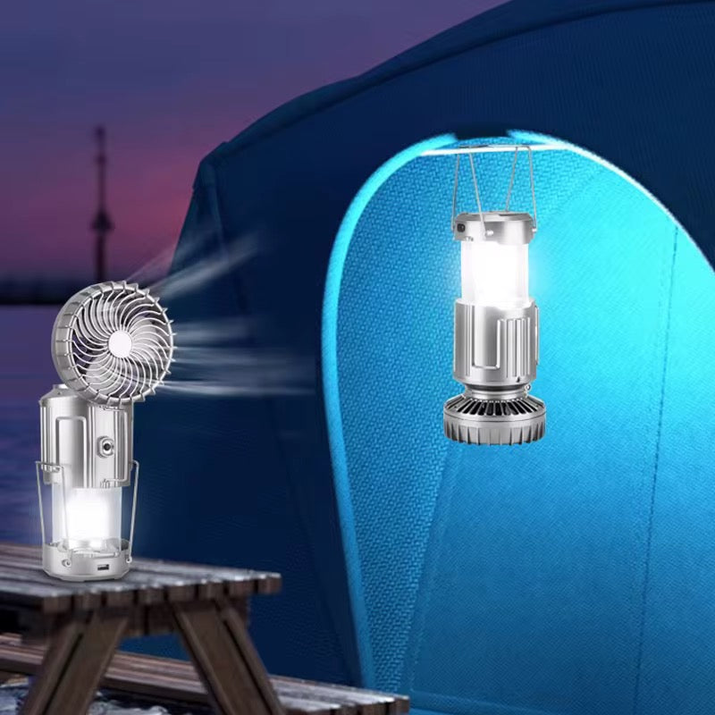 Lámpara LED ventilador para camping, batería recargable solar