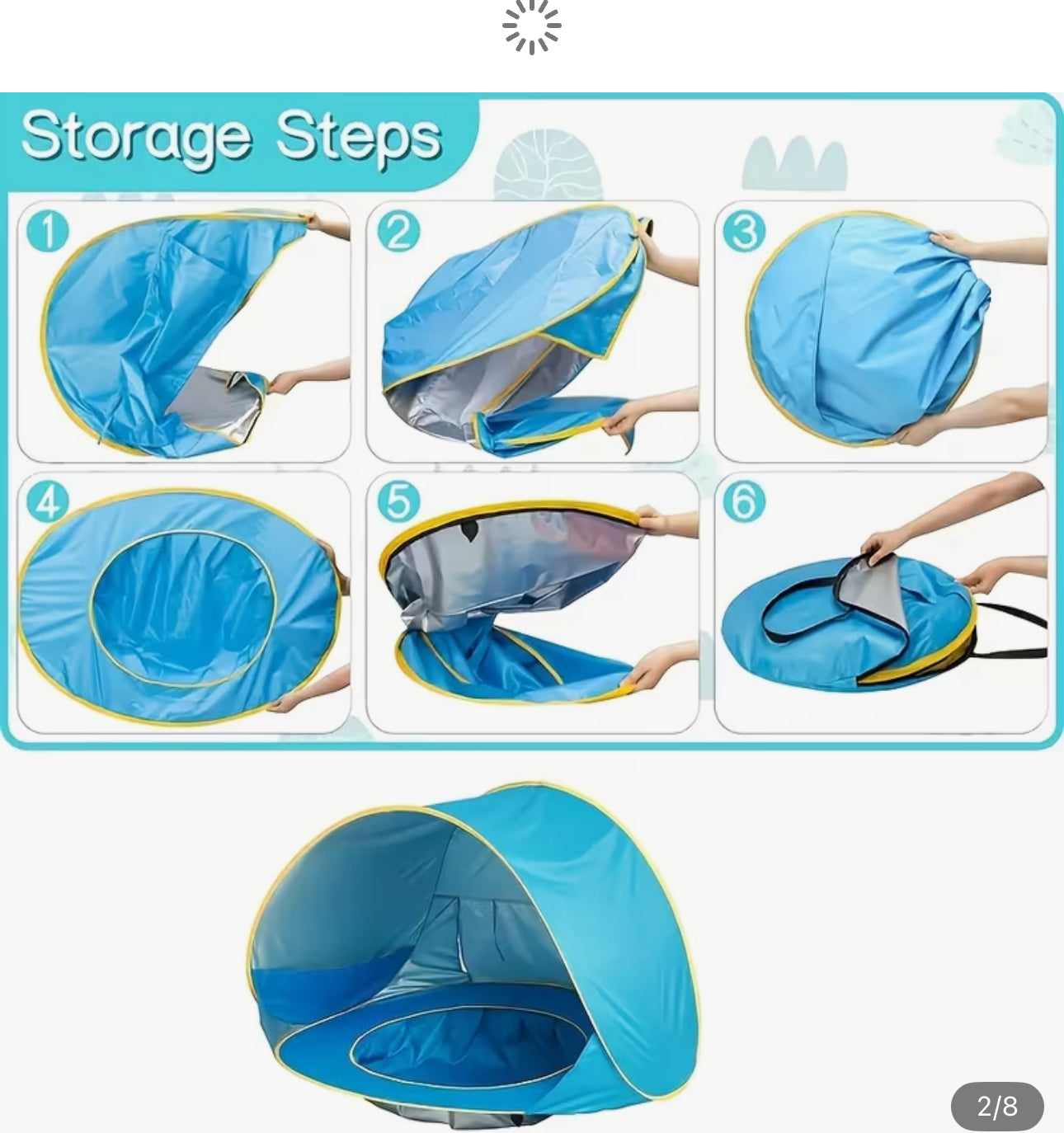 Gran Tienda de Playa Plegable caseta niño y Bañera para Perros con Estanque de Agua - Fácil Montaje, Poliéster Duradero y Portátil para Playa, Parque, Camping - Azul con Ribete Amarillo, Regalo Ideal para Dueños de Perros, Accesorio de Playa para Ma