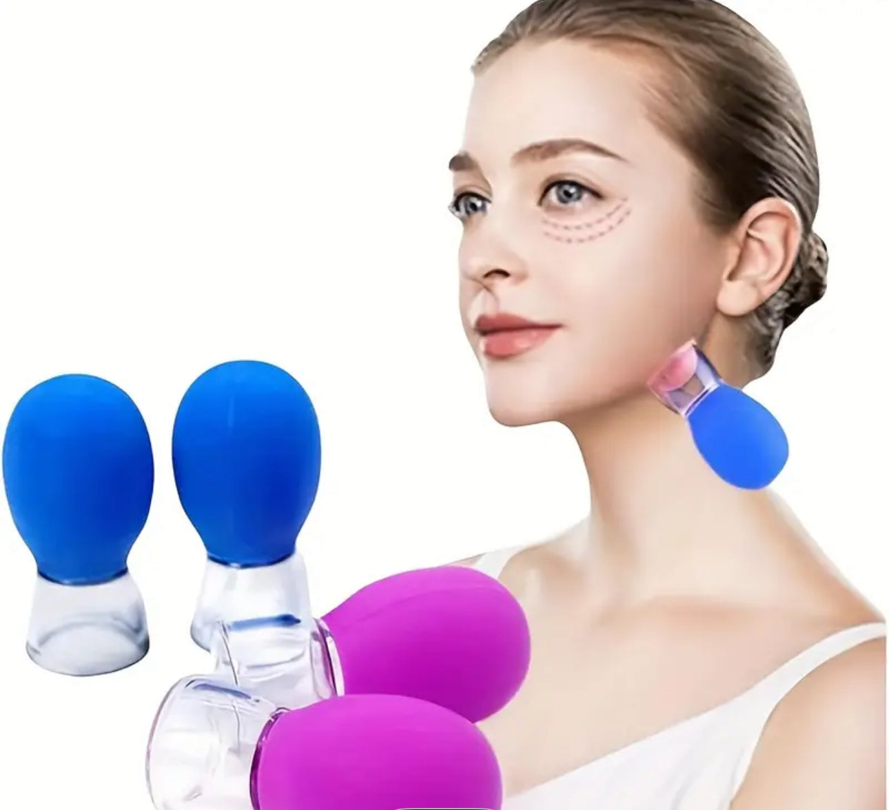 2 piezas de copa facial de silicona - copa de vacío con presión negativa para caminar, adecuada para masaje facial y corporal en color beige claro - portátil, no eléctrica, desmontable