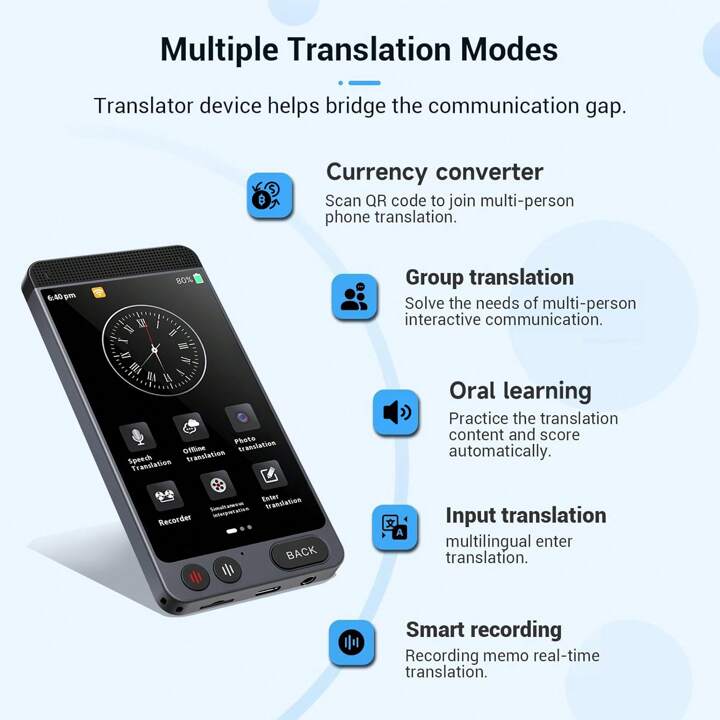 Minibear Traductor De Idiomas Inteligente Con Inteligencia Artificial, Dispositivo Traductor De Idiomas, Traducción De Voz Bidireccional En Tiempo Real Que Admite 142 Idiomas Con Pantalla Táctil HD De 4.0 Pulgadas, Portátil, Grabación Sin Conexión, Fotogr