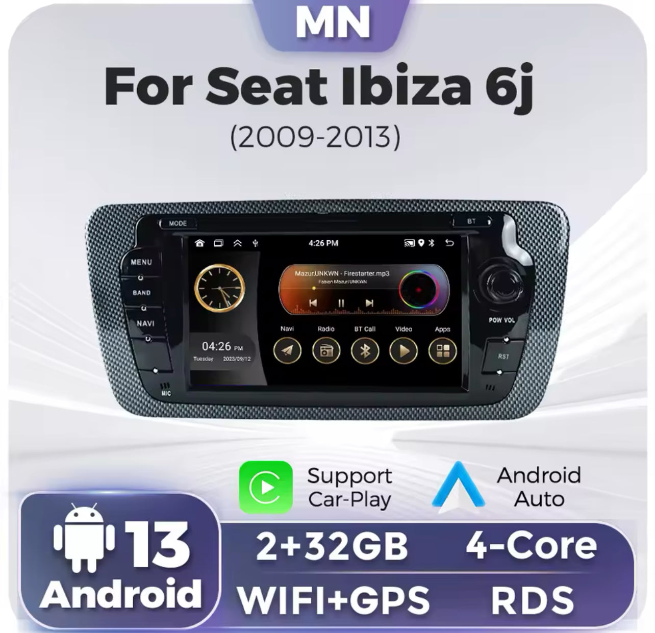 MEKEDE 7 pulgadas sistema inteligente para coche reproductores de vídeo Multimedia para Seat Ibiza 2009-2013 Carplay FM RDS Autoradio unidad principal estéreo