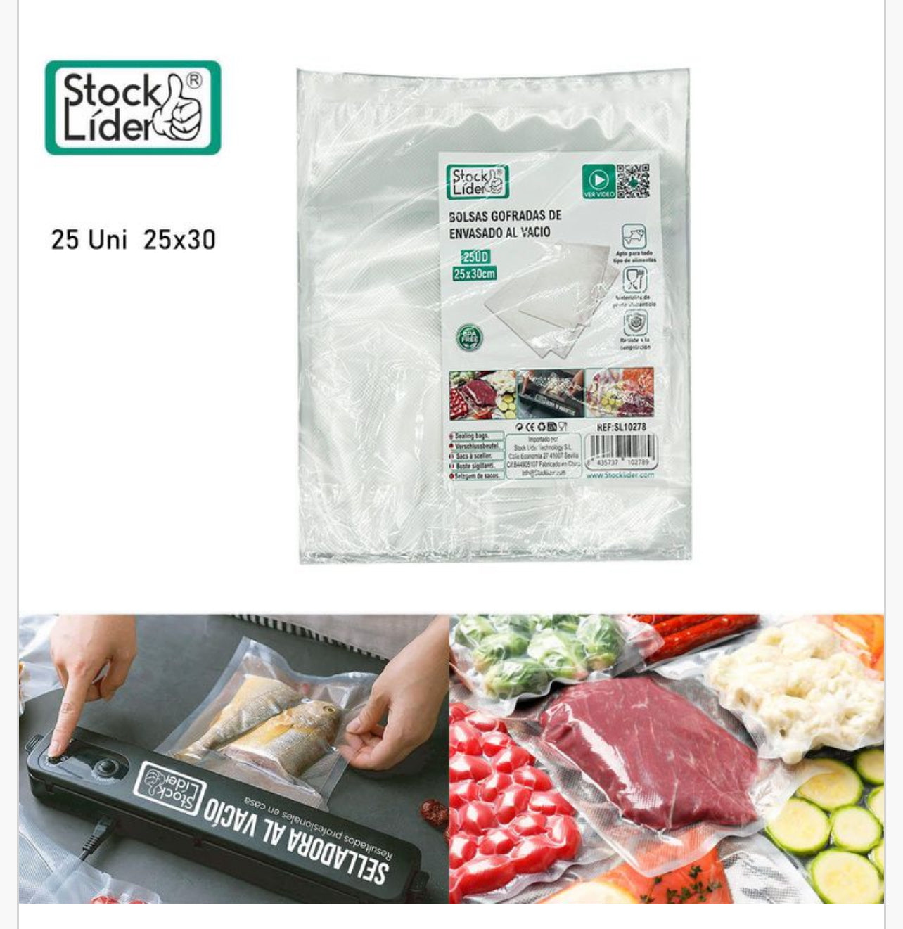 Bolsa de envasado para al vacío de 30 × 25 / 25 U