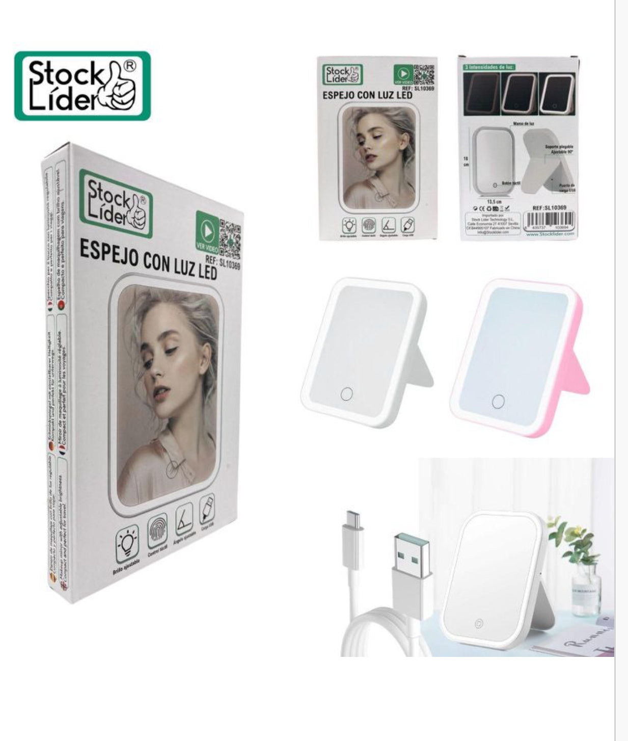 Espejo con luz recargable