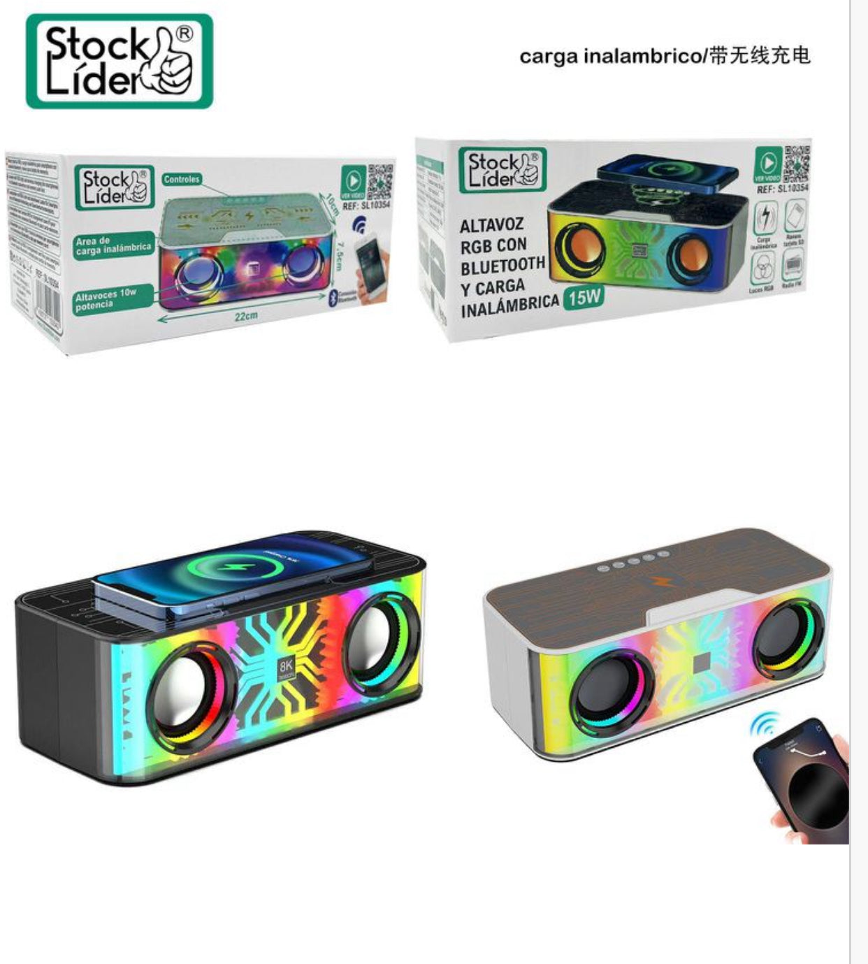 Altavoz Bluetooth con carga inalámbrica recargable alta potencia