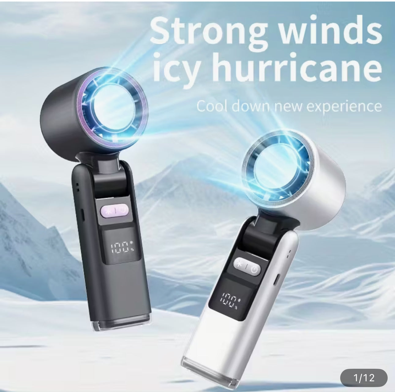 Ventilador de Mano de Alta Velocidad HOTU 1pc, Carga USB, Mini Ventilador Turbina Plegable, Capacidad de Batería de 4000mAh, Tecnología de Enfriamiento de Porcelana de Hielo Superconductor - Portátil y Potente, Adecuado para Enfriamiento Personal