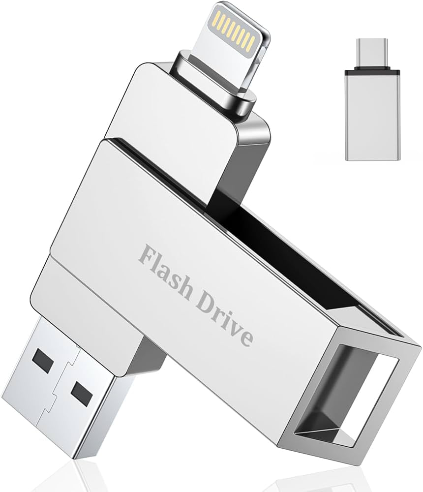 Pendrive 128GB para iPhone y android True-Capacity, USB 3.0 MFi Lightning Certificada por Apple, Unidad USB-C, Memoria USB Externo para iPhone, iPad, y android Smartphones OTG-Android, Mac, Tablet y PC 3-en-1