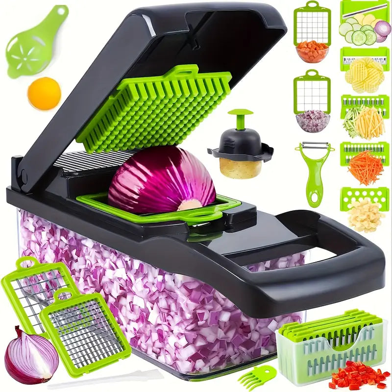 Picadora de verduras multifuncional, cortador de cebolla, ralladores de alimentos, rebanador, Dicer, desmontable, accesorios de cocina, paquete de 15