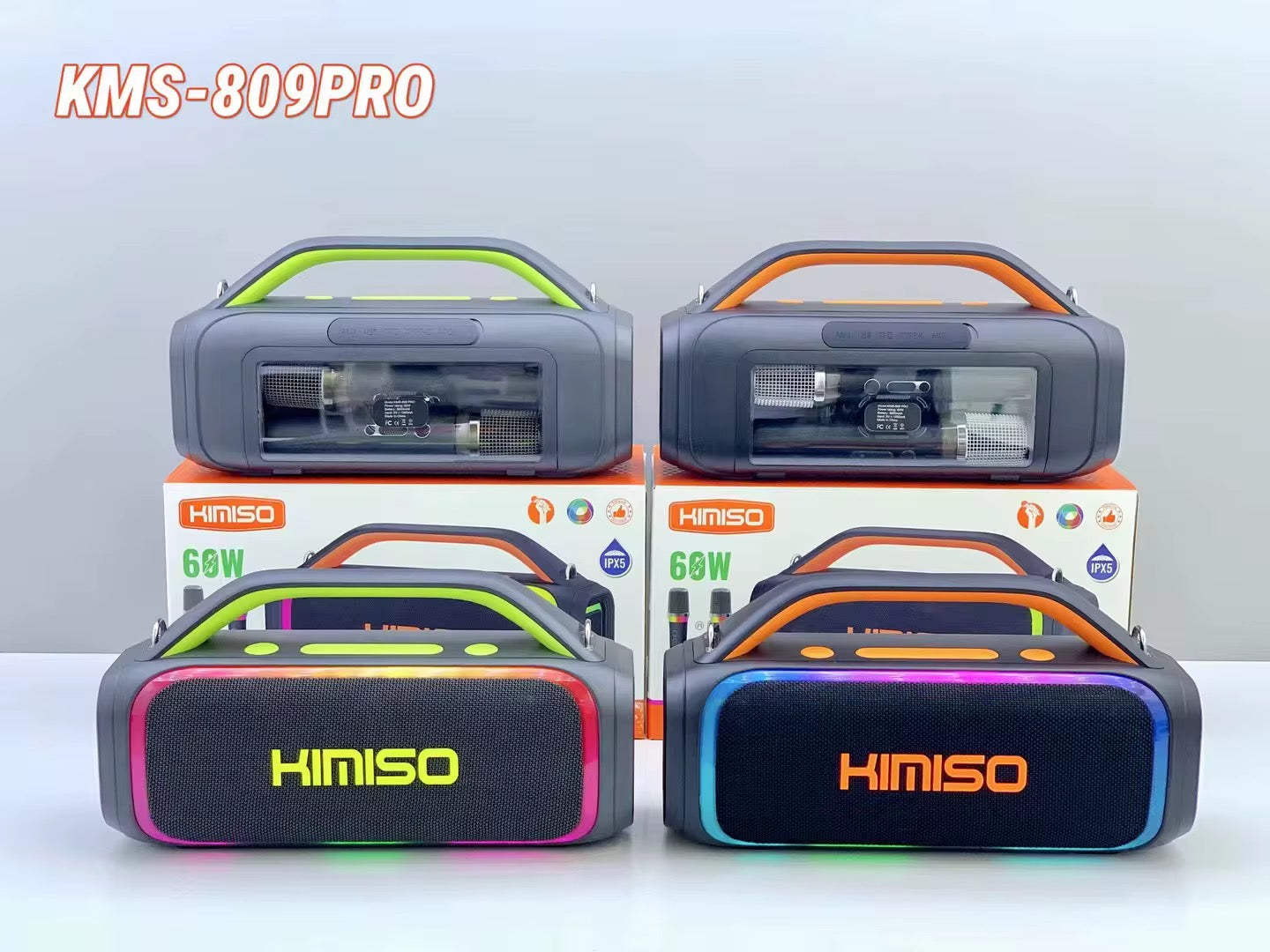 NUEVO altavoz con 2 Micrófonosde estilo Karaoke Altavoz de moda portátil Rgb Luz LED de colores USB inalámbrico Tf Aux Blue Tooth Player