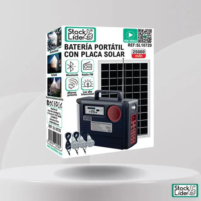 Batería Portátil Solar con Radio FM Y Bluetooth