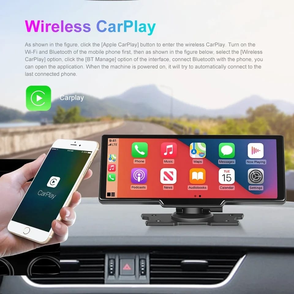 Reproductor Multimedia Inalámbrico con Pantalla Táctil HD para Coche – 10,26 Pulgadas