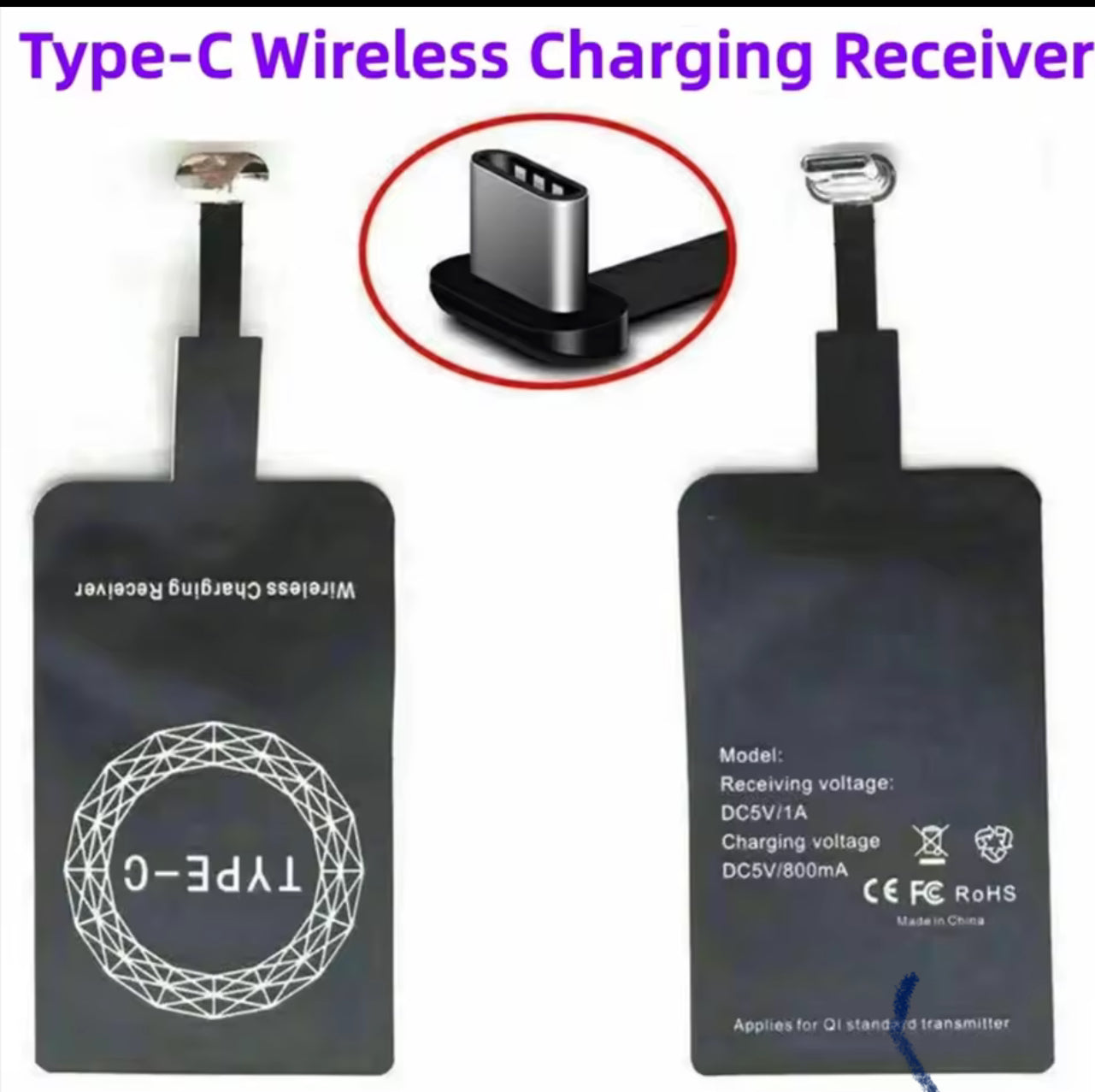 Receptor de carga inalámbrica pegatina tipo C Adaptador de cargador inalámbrico rápido tipo C para Samsung Huawei Xiaomi