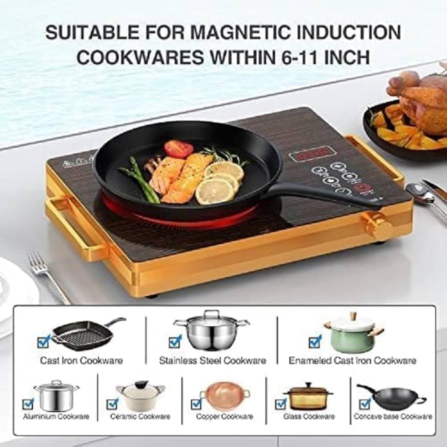 Cocina eléctrica digital infrarroja Jamaky Professional, 2800 vatios, potencia ajustable de 200 a 2800 vatios con 6 botones táctiles y temporizador de hasta 3 horas - JMK 7005