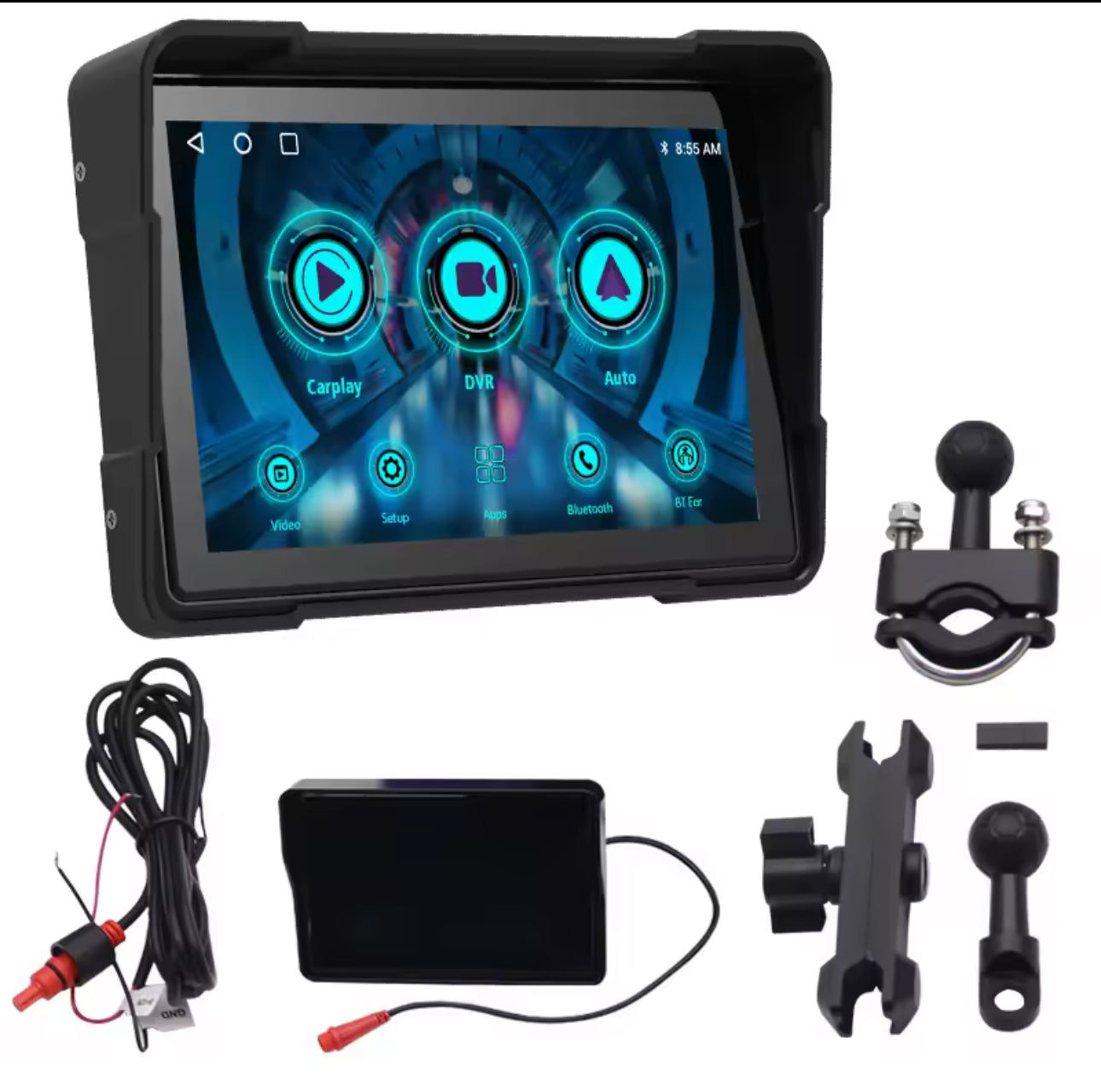 5 inch Pantalla de navegación para motocicleta, IPX 6，1024*600, Monitor automático inalámbrico, Android， Apple Carplay