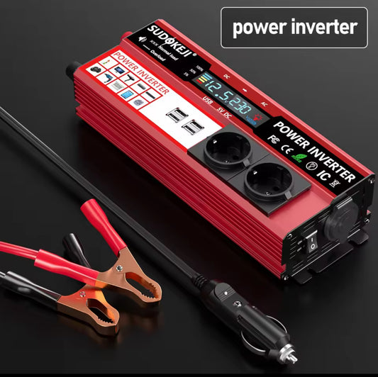 Inversor de corriente convertidor transformador, de 12V a 220V, 3000W, pantalla LCD, toma de la UE, inversor Solar, doble USB, carga rápida para teléfono, ordenadores portátiles, Coche