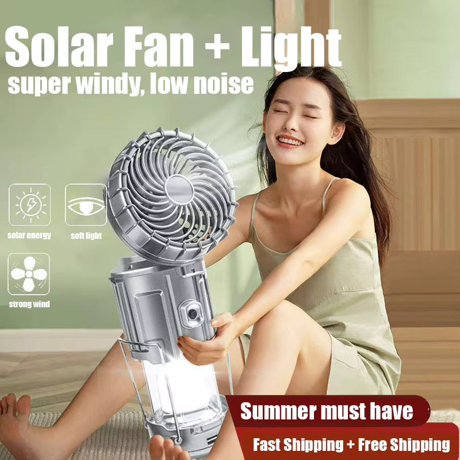Lámpara LED ventilador para camping, batería recargable solar