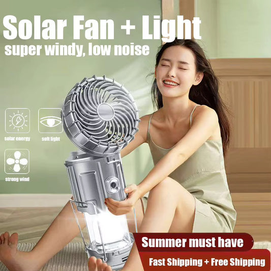 Lámpara LED ventilador para camping, batería recargable solar