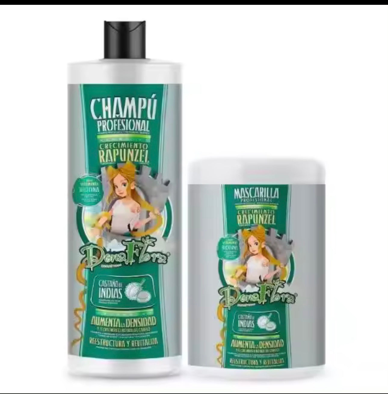 PACK DE CHAMPU Y MASCARILLA RAPUNZEL CRECIMIENTO DONA FLORA CHAMPU 1000ML+MASCARILLA 1000ML TODOS TIPOS DE CABELLO CON VITAMINAS
