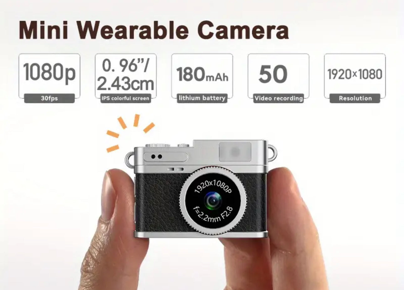Cámara portátil mini, pantalla IPS de 0,96 pulgadas, grabación de video HD 1080P, formato de compresión H.264, formato de video AVI, regalos que se pueden llevar como joyas.
