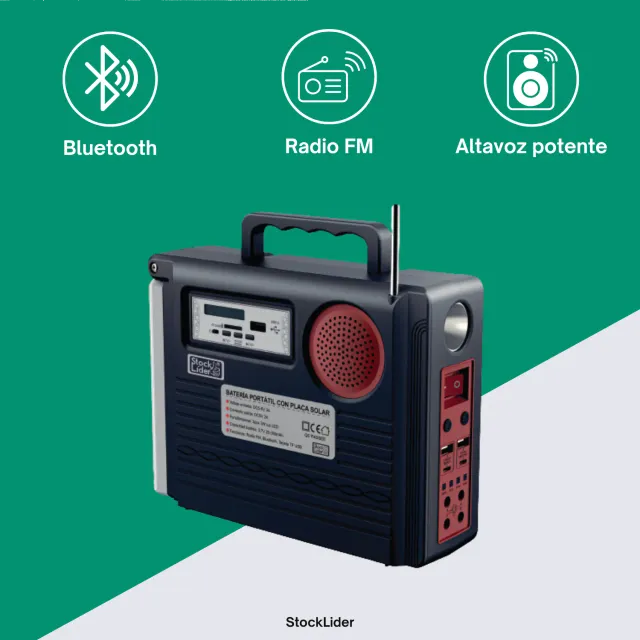 Batería Portátil Solar con Radio FM Y Bluetooth