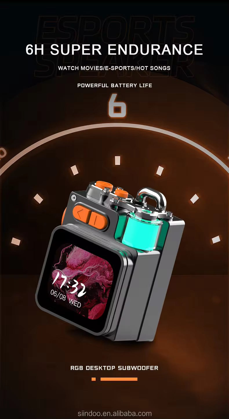 Altavoz inalámbrico portátil de fábrica con pantalla táctil inteligente de luz RGB y subwoofer de aleación de zinc para viajes y actividades al aire