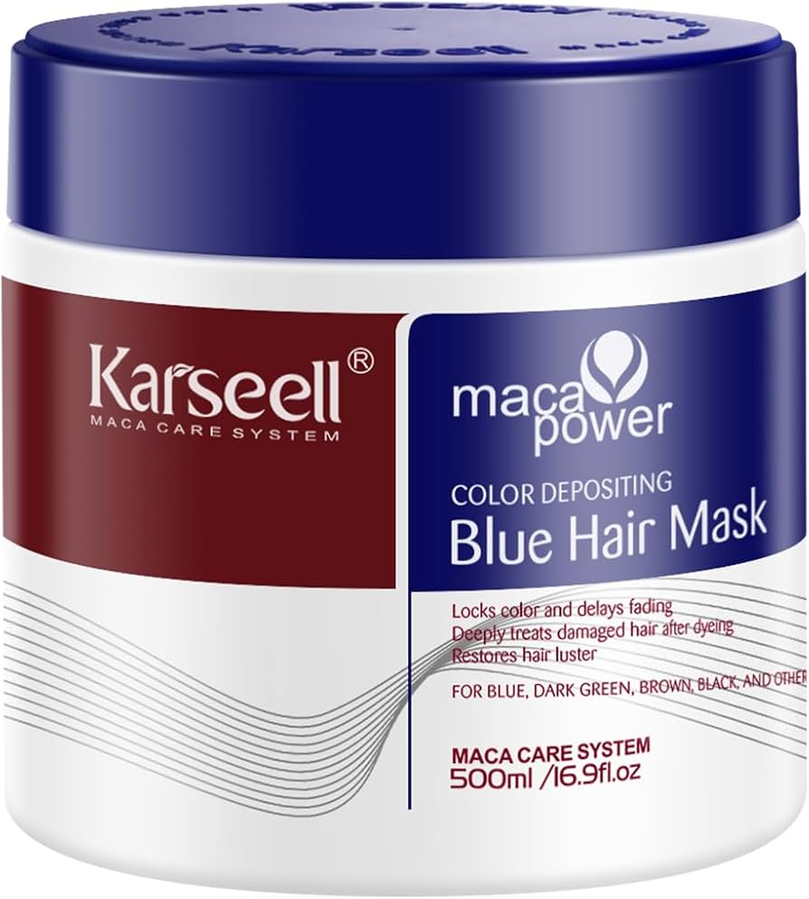 Karseell Mascarilla Pelo Azul 500ml, Azul Acondicionador Restaurar y Mejorar los Tonos Azules para el Cabello Tratado con Color