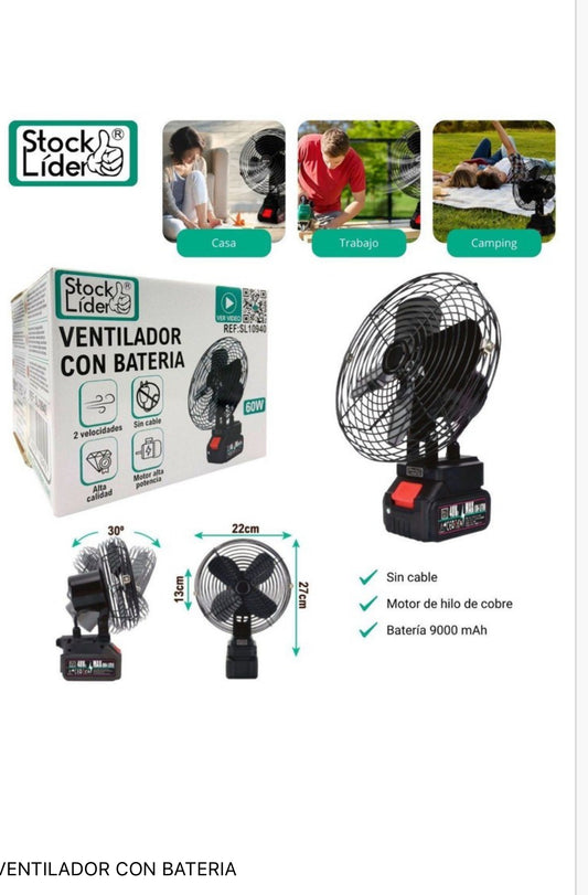 Ventilador con batería desmontable súper potente