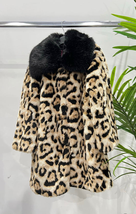 Chaqueta de Piel Auténtica para Mujer con Cuello de leopardo