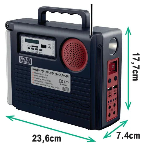 Batería Portátil Solar con Radio FM Y Bluetooth