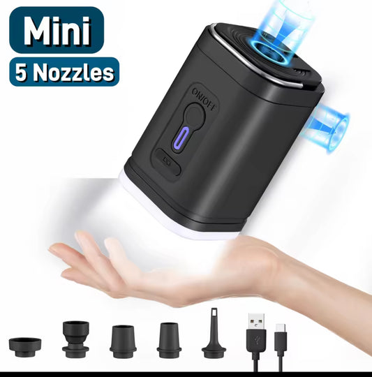 Mini bomba de aire portátil con batería de 1300mAh, recargable por USB para inflar y desinflar para flotadores de piscina, cama de aire y bolsas de almacenamiento al vacío