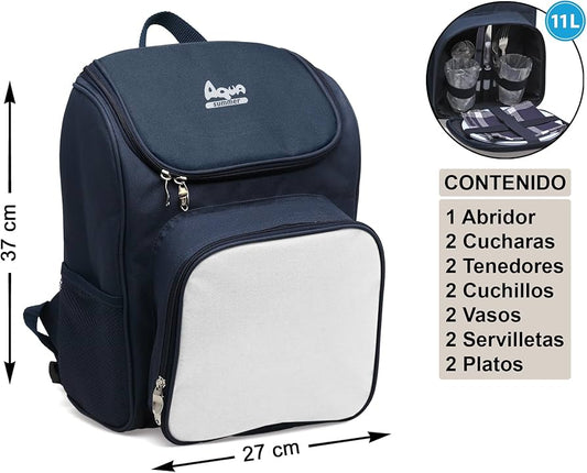 Mochila Nevera Kit Picnic excursión Azul Marino