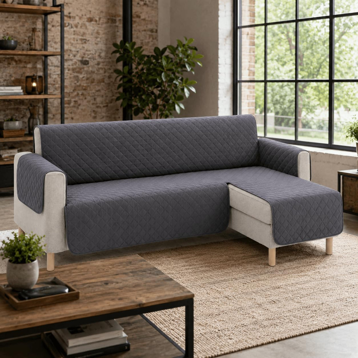 Cubre Sofá Chaise Longue Acolchado Brazo Izquierdo | Tamaño 240cm | Cubre Cubre Sofá con Cintas Traseras