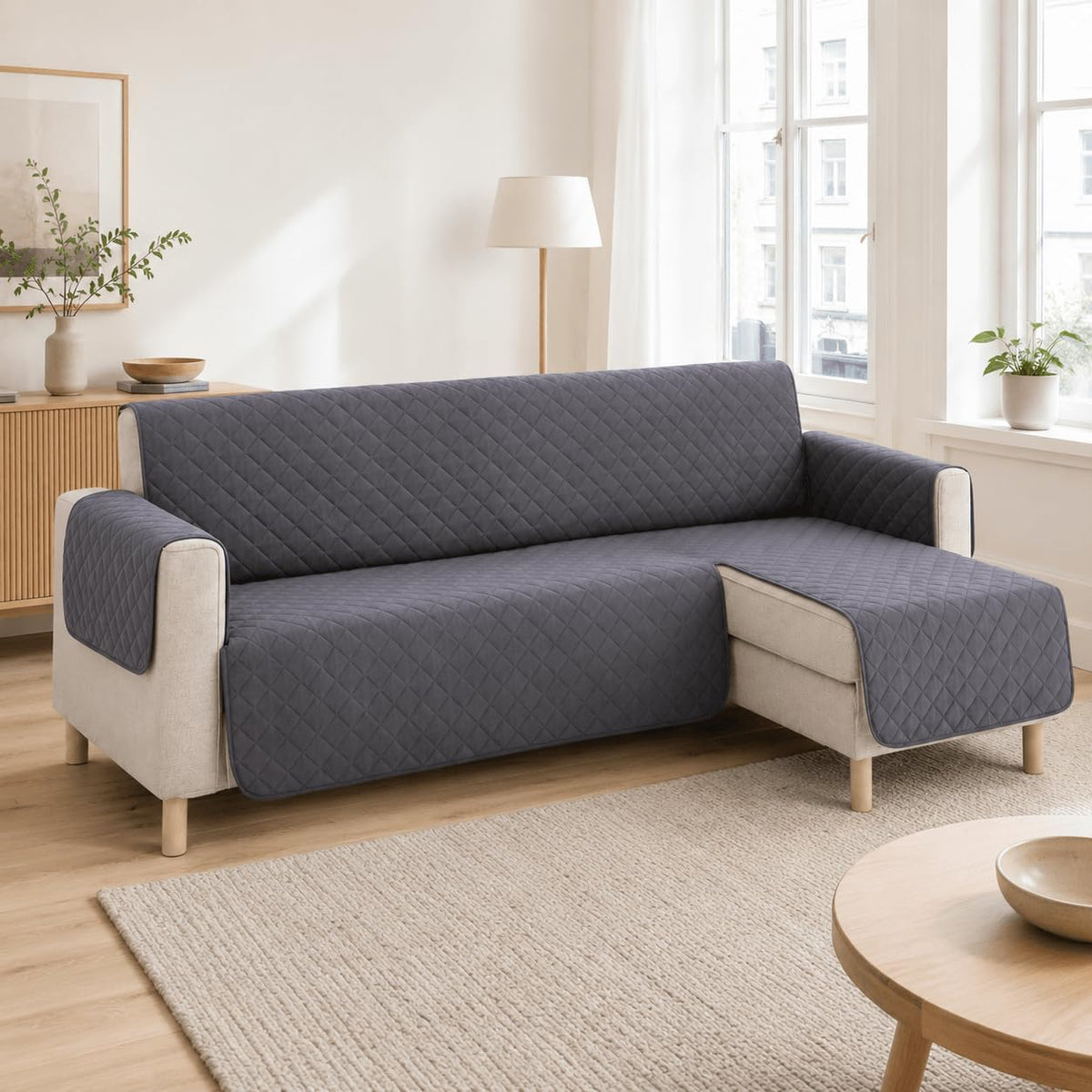 Cubre Sofá Chaise Longue Acolchado Brazo Izquierdo | Tamaño 240cm | Cubre Cubre Sofá con Cintas Traseras