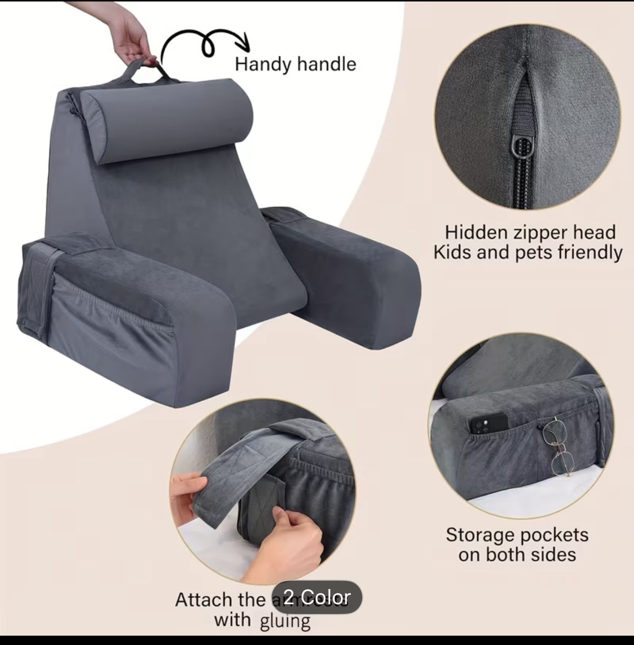Almohada de Cama Suave y Cómoda para Leer - Adecuada para TV/Leer/Gaming/Descanso en la Cama, Sofá o Suelo, Tamaño Mediano 48.26cm Regalo de Graduación Regalo del Día del Padre Regalo del Día de los Padres