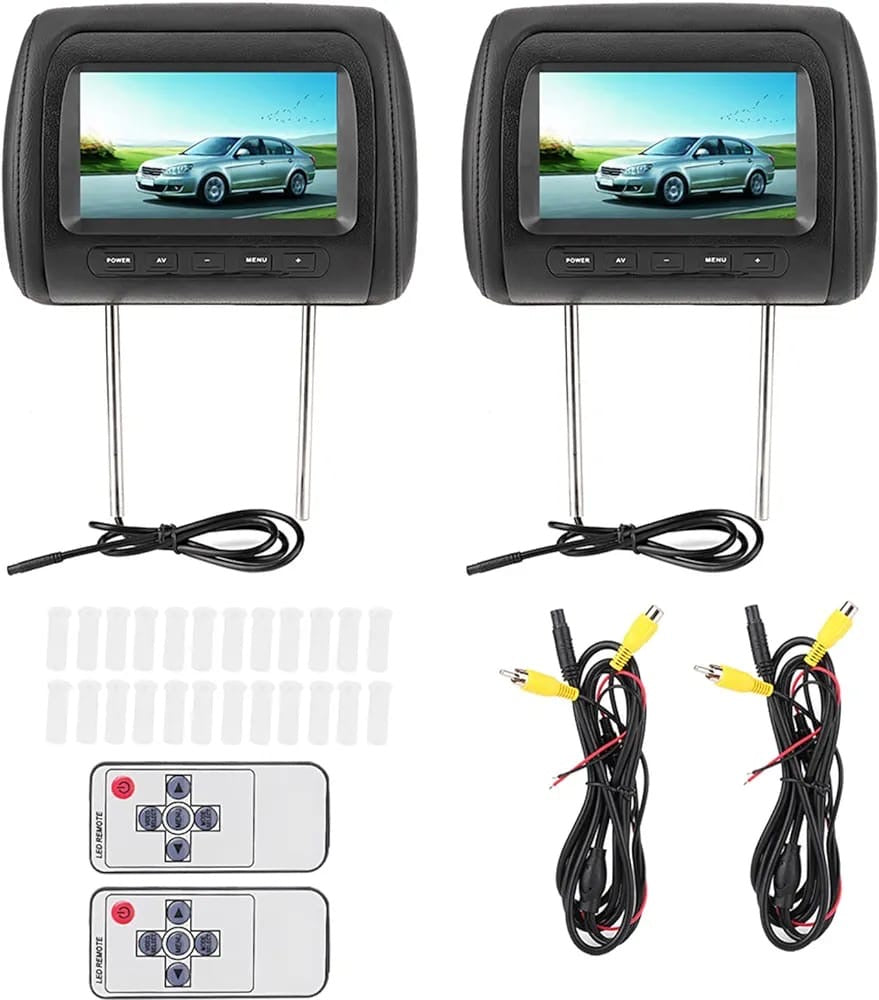 Monitor de Reposacabezas, universal, 2 Piezas 7 en Control Inalámbrico Reposacabezas Ajustable Monitor de Video HD LCD Reproductor de Automóvil Pantalla MP5 Negro Universal DC 12V