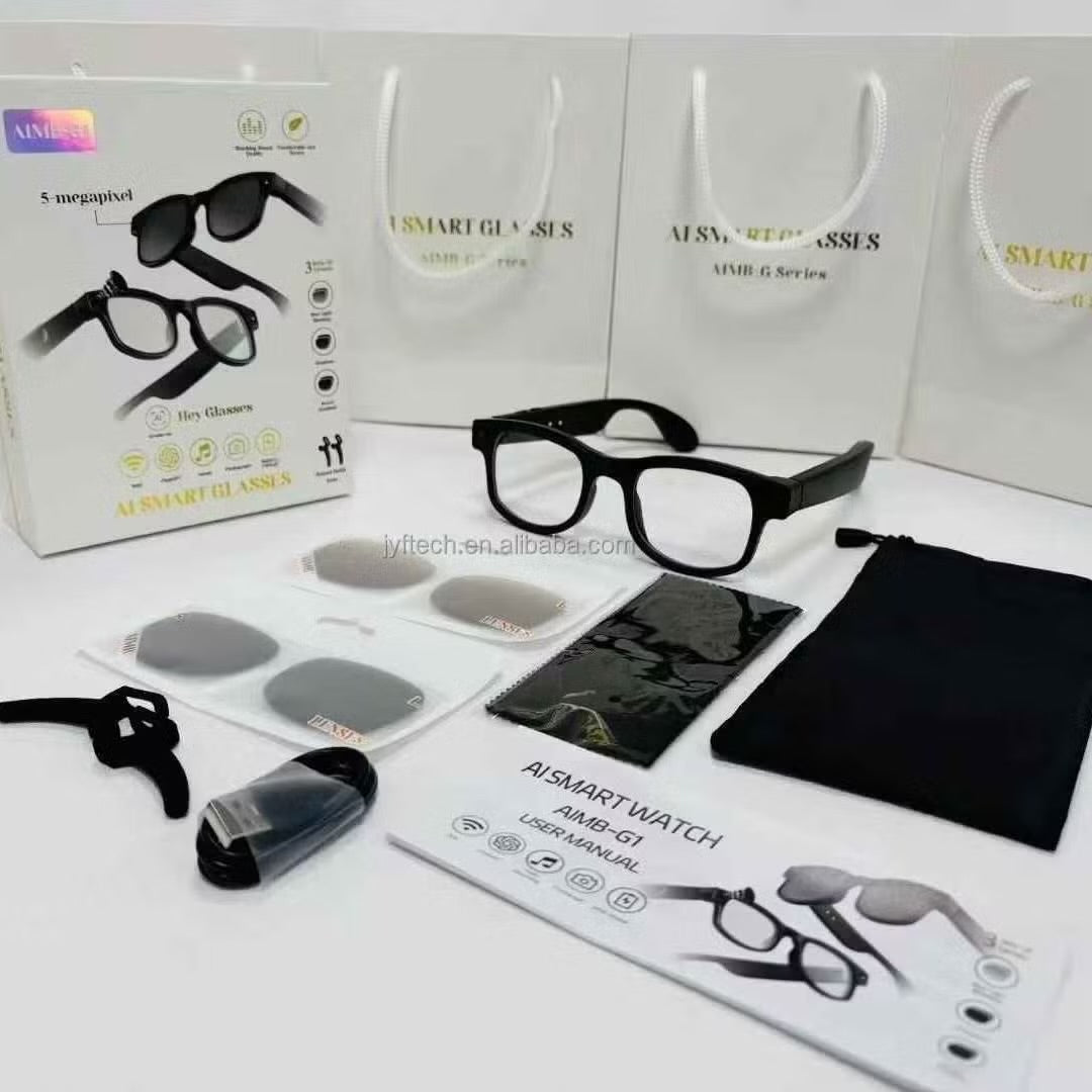 Lentes inteligentes AI con cámara, gafas de cámara de grabación de video 1080P para hombres y mujeres, traducción en tiempo real, asistente de voz AI, audio Bluetooth, transferencia WiFi para vlogging, deportes, viajes (negro)