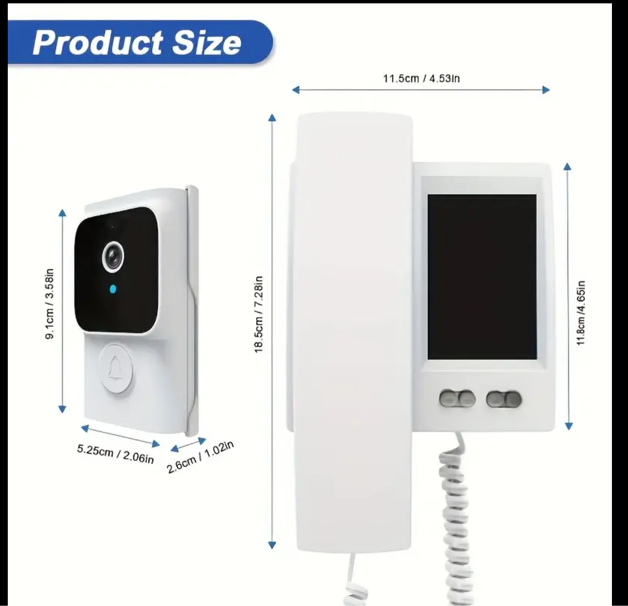 Timbre inalámbrico, telefonillo,  kit de timbre intercomunicador de doble vía blanco, manos libres, carga USB, timbre de doble vía con melodía, batería recargable de 800 mAh, adecuado para hogar y oficina.