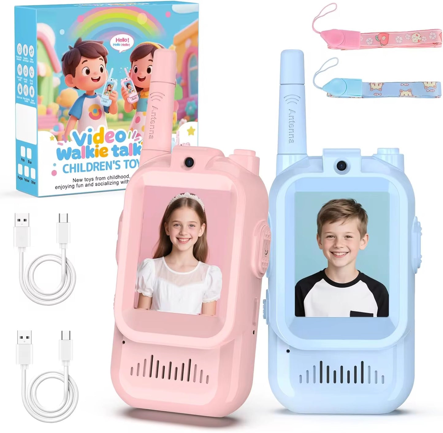 Walkie talkies con pantalla y cámara 2 U uno azul y otro rosa