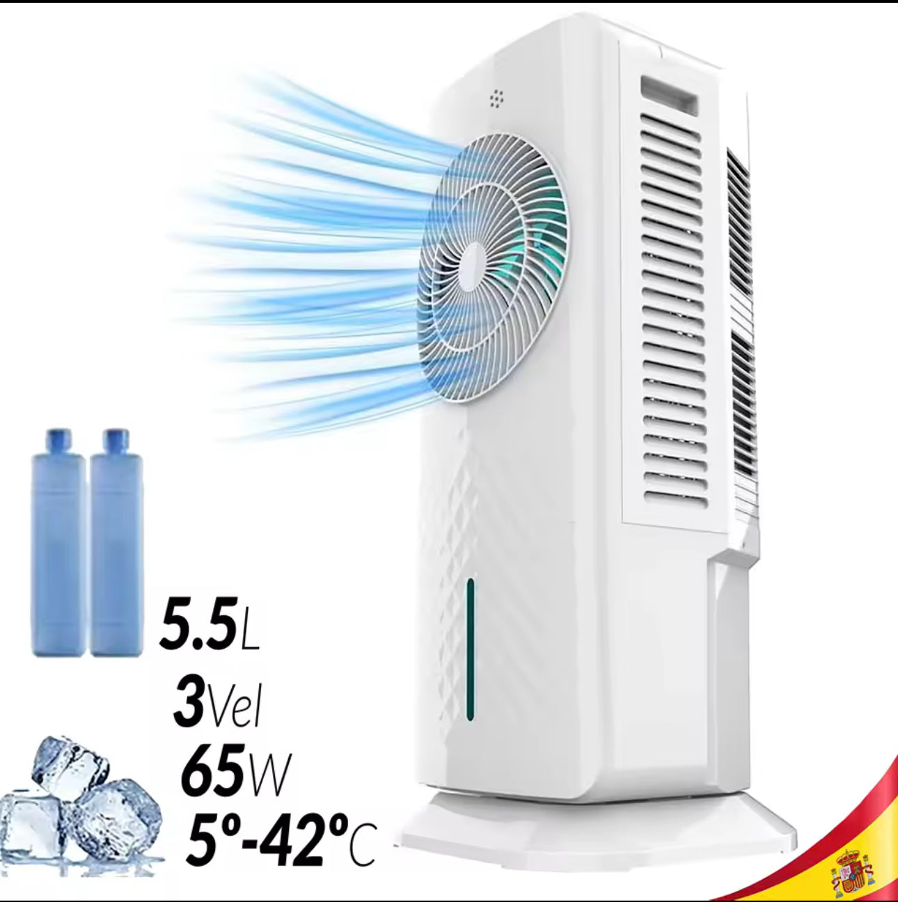 Enfriador de Aire 5.5 Litros 3 en 1 Ventilador Refrigerador y Humidificador 65W con Tanque de Agua Oscilante Aire Acondicionado 60x26x26cm Base Giratoria Desmontable 3 Niveles de Velocidad Oscilación