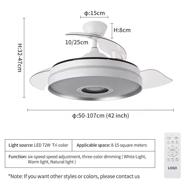 Ventilador de techo de 1,07m 42 pulgadas con altavoz de música por Bluetooth de alta calidad