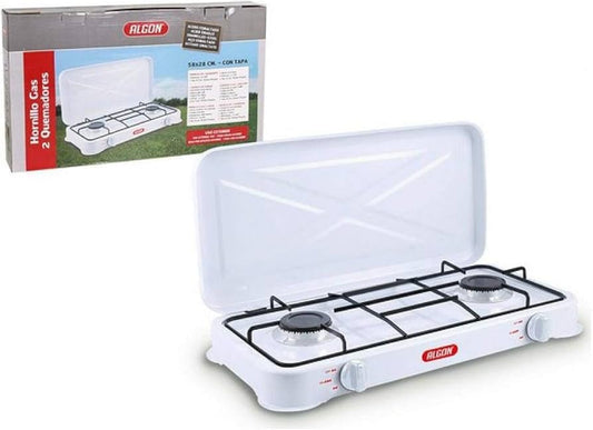 Hornillo Cocina de Gas (2 Fogones), Blanco, 58 x 28 x 8.5 cm