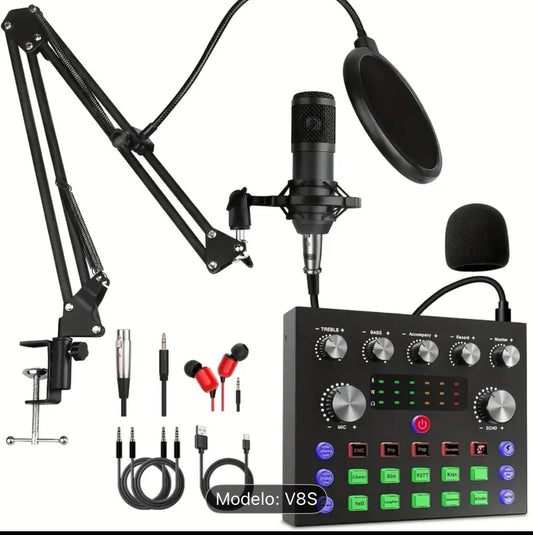 Equipo de podcasting, interfaz de audio V8s con tarjeta de sonido en vivo todo en uno y micrófono de condensador BM800, micrófono de podcasting, perfecto para grabación, transmisión en vivo. 54