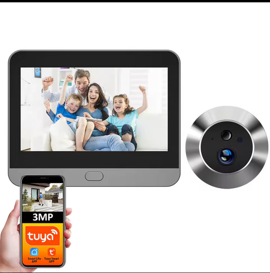 Mirilla con wifi ángulo de visión panorámica Mini mirilla Digital visor WiFi IR PIR detección timbre puerta cámara Alexa Google
