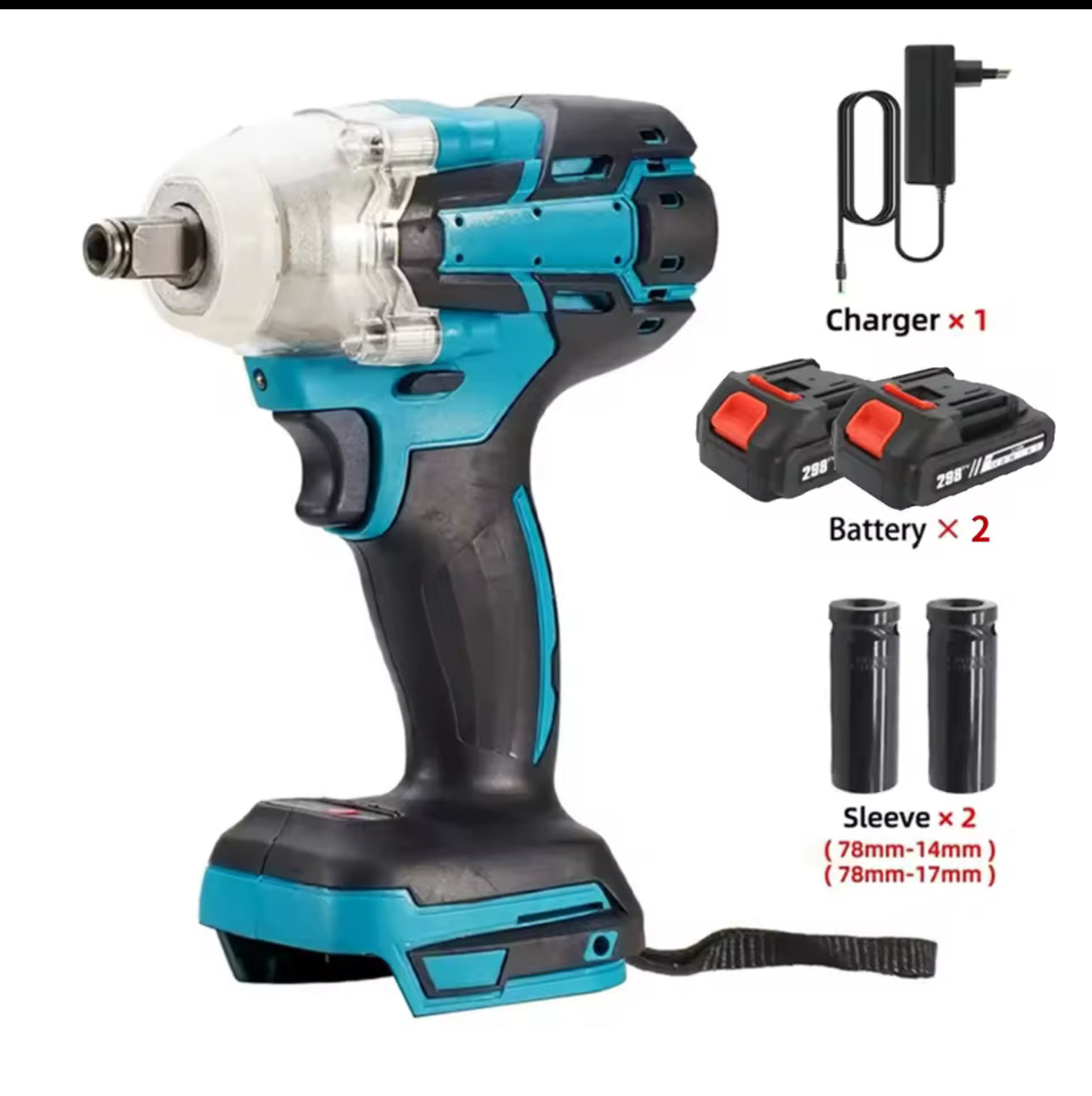 Llave de impacto eléctrica inalámbrica de 520 Nm, recargable taladro manual, herramienta eléctrica para batería contenedor batería, dos vasos y cargador