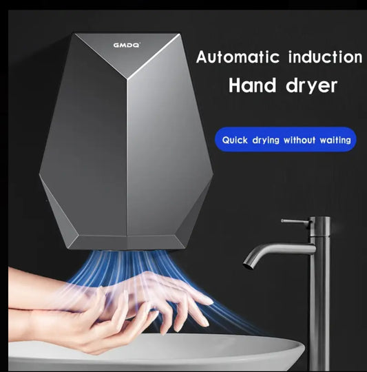 Secador de Manos Automático con Sensor GMDQ - Tecnología Luz Azul, Operación Sin Contacto y Secado Rápido, 220V Enchufe Europeo, Diseño Elegante en para Baños & Cocinas, Estética Moderna, Plástico Duradero, Base Incluida, Sequído Higiénico, Minimalista Co